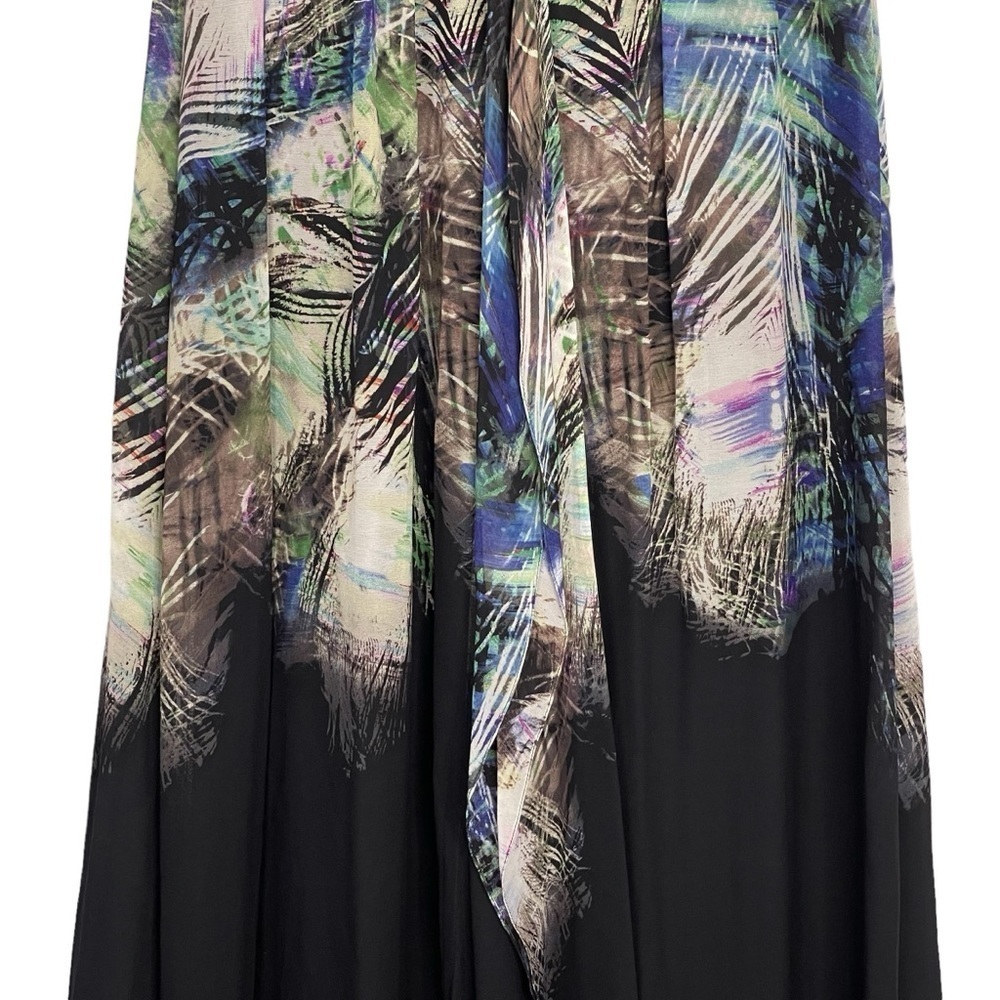BCBGMaxazria Tae Strapless Silk Maxi Dress 2 Black Peacock Print Sweetheart Gown - Picture 3 of 10